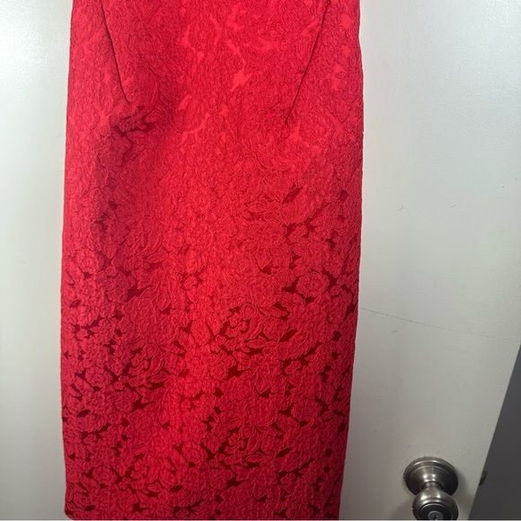 Monique Lhuillier Red-berry Floral Lace Sleeveless Mesh Cutout Back Dress NWT 6 - Picture 5 of 16